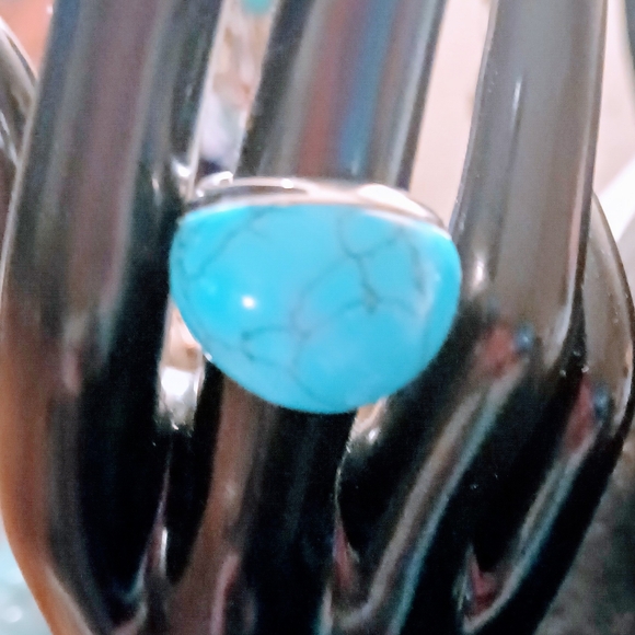 Vintage Big Turquoise Sterling Silver 925 size 6 Ring - Picture 2 of 4